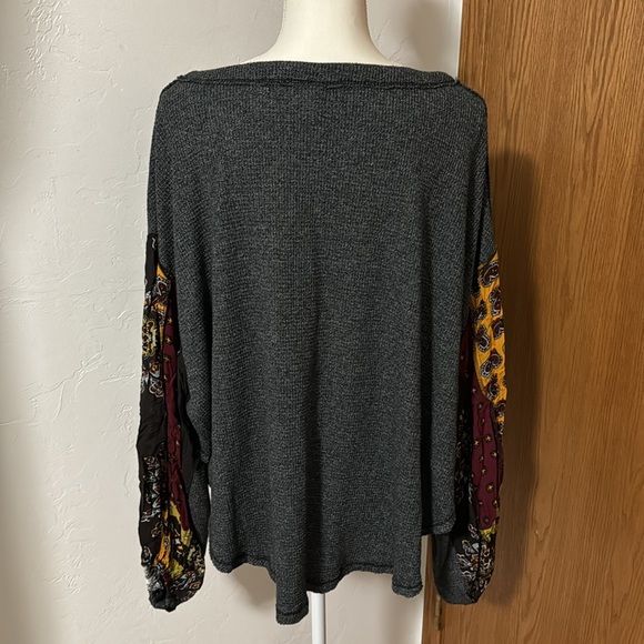 We the Free grey waffle knit balloon long sleeve top M - Picture 2 of 10